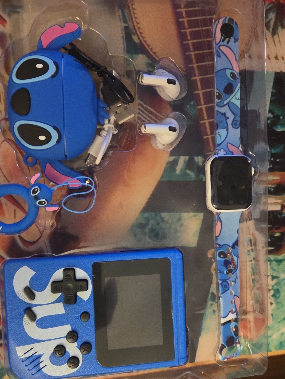 Kids Blue Wireless Earbuds & Smartwatch Bundle with Gaming Console Damage Box